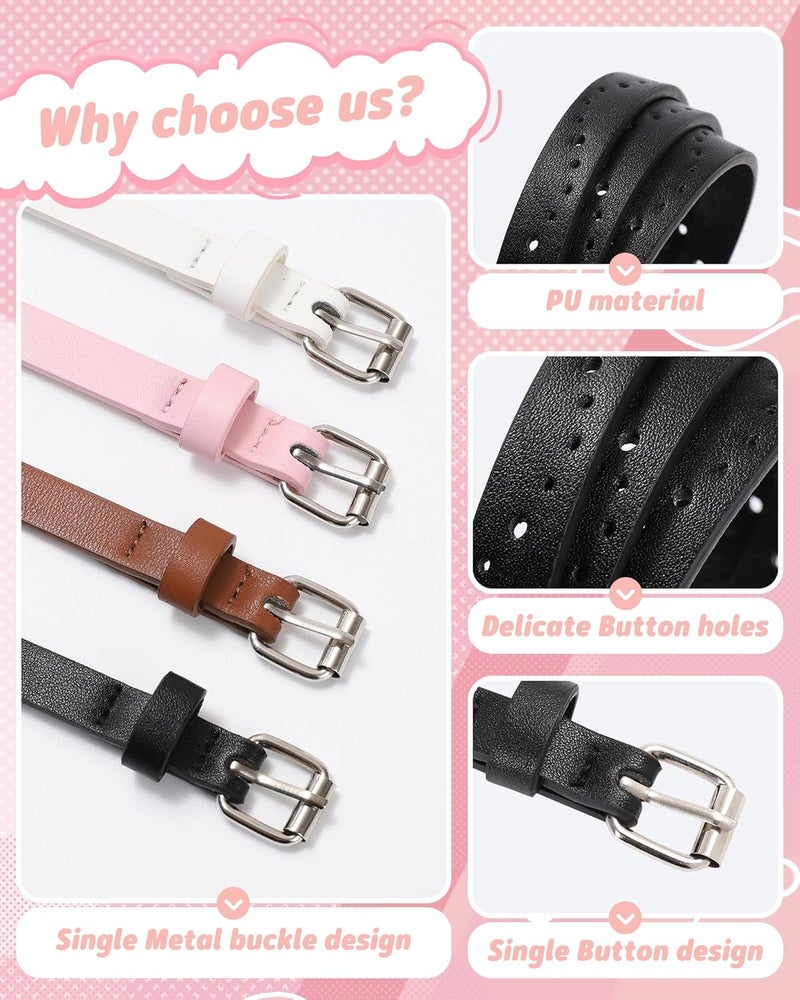 Kajeer Kids Belt for Girls,4 Pcs Durable PU Leather Belt Metal Buckle Heart Circle Hole Youth Toddler Belt for Uniform Casual - Image 2